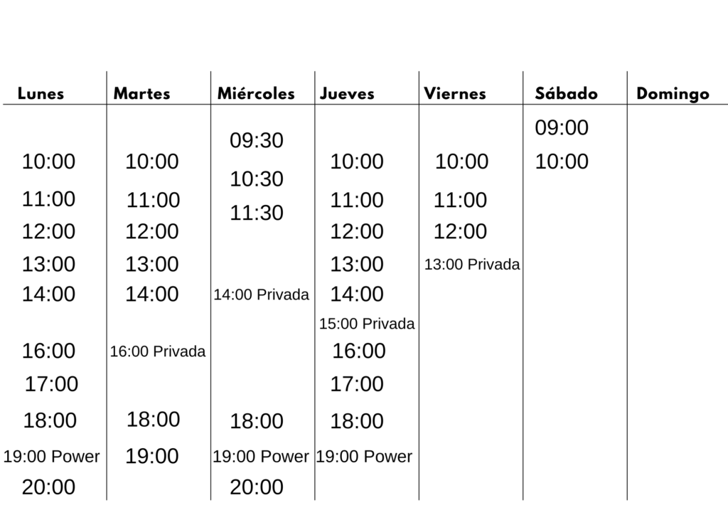 Horarios y tarifas pilates