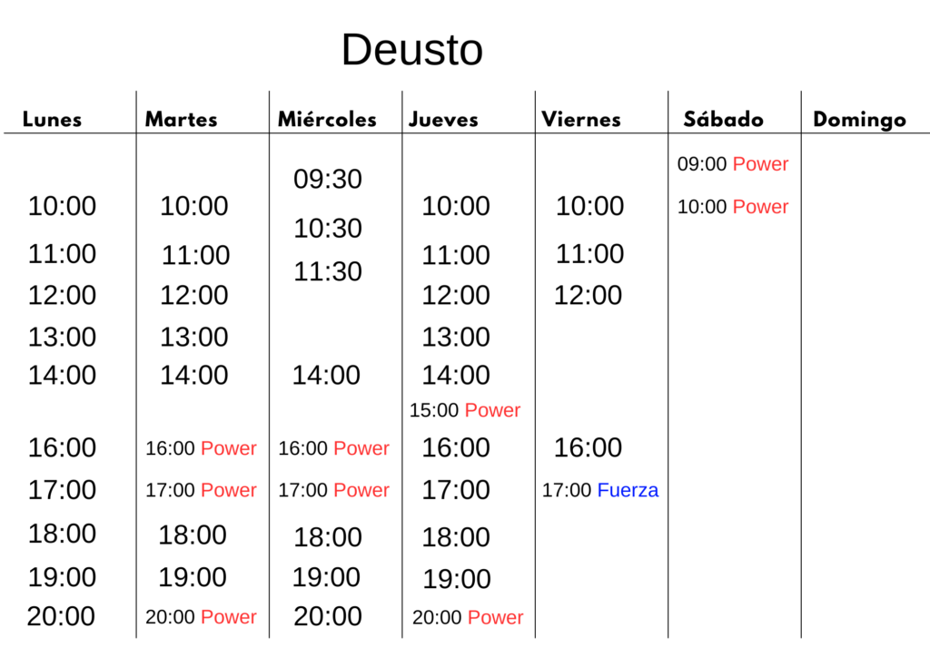 Horarios Pilates en Deusto